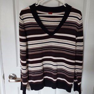 Olsen Cotton Blend Long Sleeve  Stripped  V-Neck  Women's Sweater, Size 8